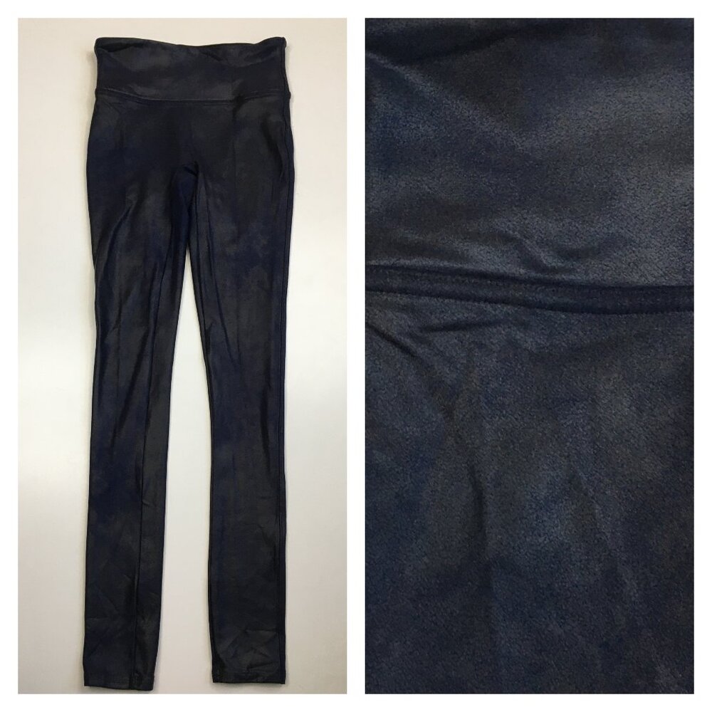 SPANX Sara Blakely Dark Blue Textured Coated Shaping Slimming Pull On Leggings